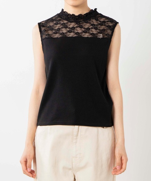 WEGO（ウィゴー）の「WEGO/レースシャーリングハイネックノースリーブ（タンクトップ・レディース・ホワイト/ブラック・FREE）」の10枚目の写真