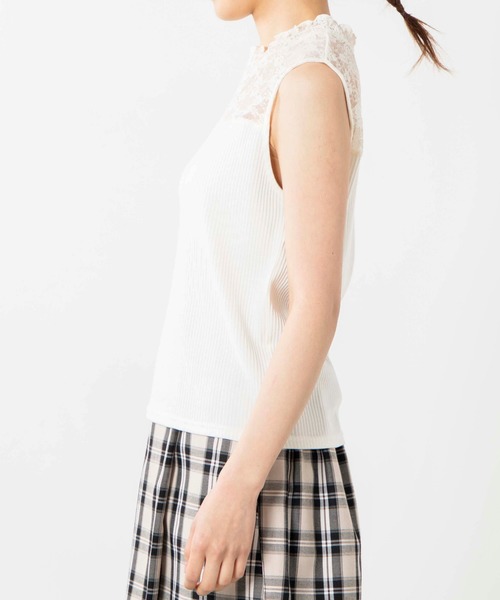 WEGO（ウィゴー）の「WEGO/レースシャーリングハイネックノースリーブ（タンクトップ・レディース・ホワイト/ブラック・FREE）」の11枚目の写真