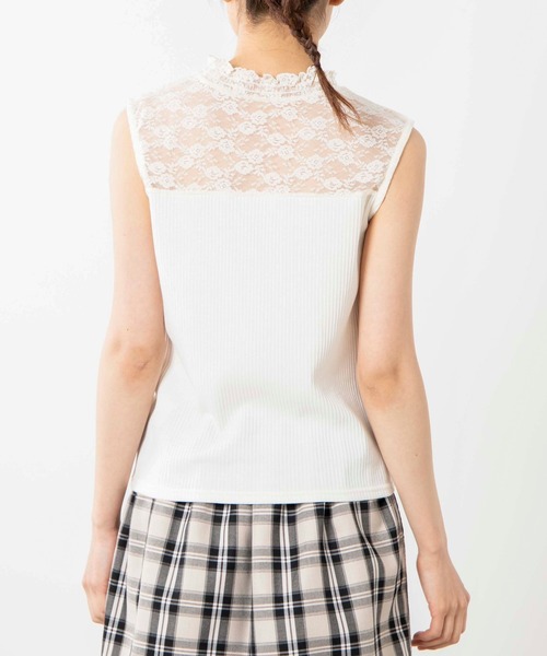 WEGO（ウィゴー）の「WEGO/レースシャーリングハイネックノースリーブ（タンクトップ・レディース・ホワイト/ブラック・FREE）」の12枚目の写真