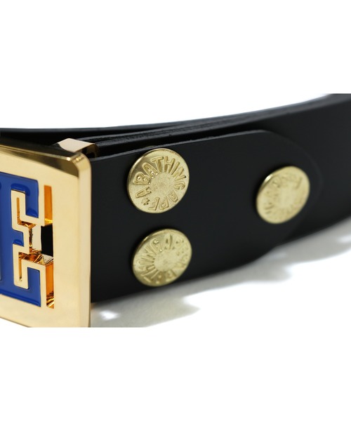 BAPE ゴールドロゴ ベルト 調整可能　A BATHINH APE Gold スワロフスキー BAPE 型押し レザー ベルト a bathing ape