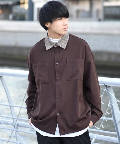 MinoriTY(マイノリティ)の「【MinoriTY × ファッションインフルエンサー こーせ】切替クレリックシャツジャケット(ブルゾン・メンズ・ブラウン系その他/ブラウン系その他2・M/L)」の2枚目の写真