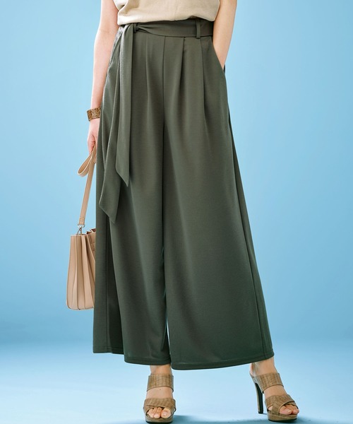 GeeRA(ジーラ)の「ベルト付美脚カットソーワイドパンツ(その他パンツ・レディース・ネイビー/カーキ/パープル/ベージュ/ブラック・SMALL/X-LARGE/LARGE/MEDIUM/XX-LARGE)」の4枚目の写真
