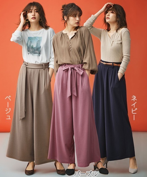 GeeRA(ジーラ)の「ベルト付美脚カットソーワイドパンツ(その他パンツ・レディース・ネイビー/カーキ/パープル/ベージュ/ブラック・SMALL/X-LARGE/LARGE/MEDIUM/XX-LARGE)」の6枚目の写真