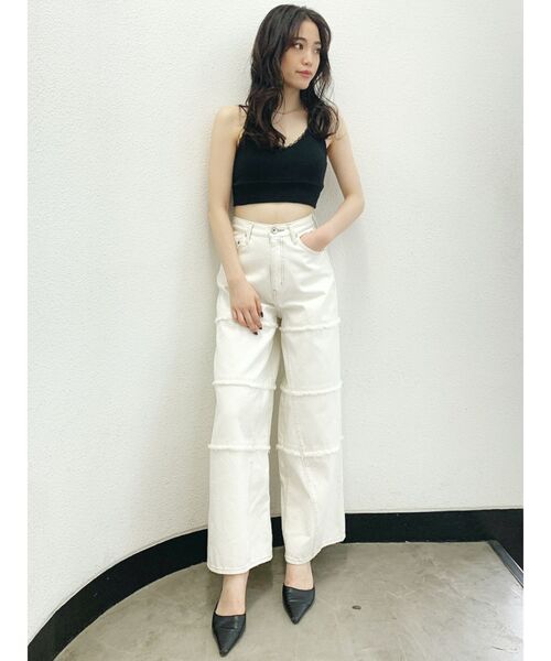 GYDA（ジェイダ）の「フリンジワイドデニムパンツ（デニムパンツ・レディース・オフホワイト/ブルー・SMALL/MEDIUM）」の13枚目の写真