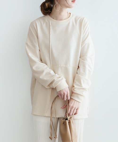 reca（レカ）の「アンバランス切り替えカットソー（Tシャツ/カットソー・レディース・グレー/ブラック/アイボリー・FREE）」の2枚目の写真