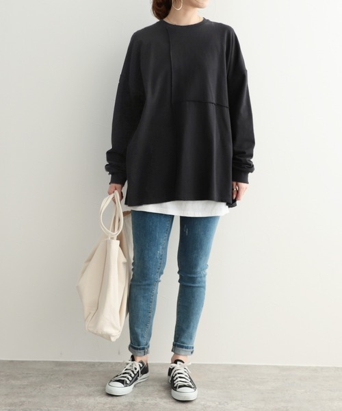 reca（レカ）の「アンバランス切り替えカットソー（Tシャツ/カットソー・レディース・グレー/ブラック/アイボリー・FREE）」の4枚目の写真