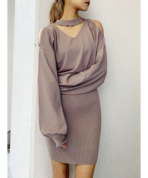 GYDA（ジェイダ）の「ショルダーオープン2WAYチョーカーKT OP（ワンピース・レディース・アイボリー/ブラック/ピンク・FREE）」の6枚目の写真