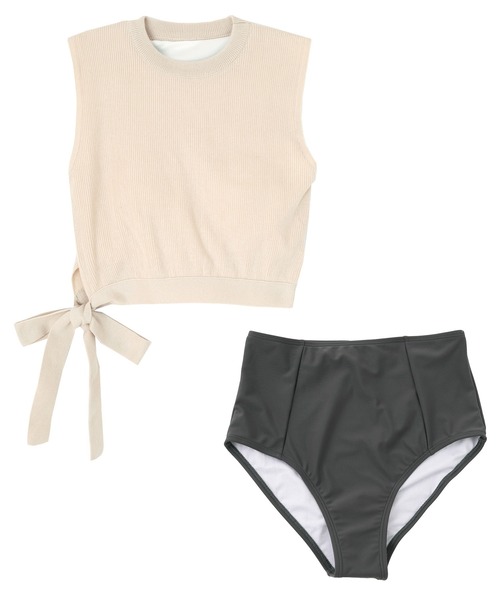 SEA DRESS（シードレス）の「サイドリボンニット×ハイウエストビキニ/水着（水着・レディース・アイボリー/ピンク/ブラック/ブラウン・M/S/L）」の11枚目の写真