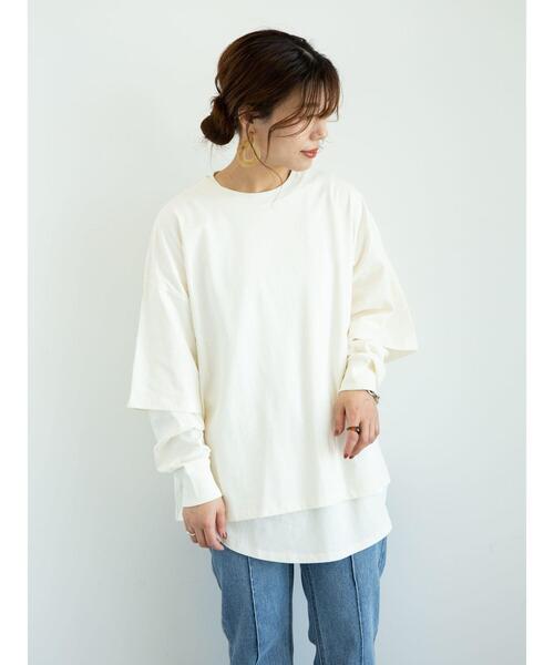 Sugar spoon(シュガースプーン)の「・SUGAR SPOON SET2点Tシャツ&ロンT*(Tシャツ/カットソー・レディース・ブルー/オフホワイト/チャコールグレー/オレンジ・FREE)」の5枚目の写真