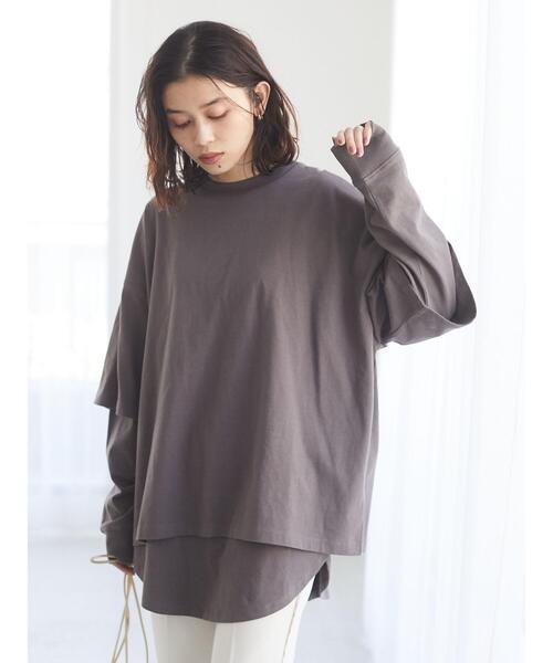 Sugar spoon(シュガースプーン)の「・SUGAR SPOON SET2点Tシャツ&ロンT*(Tシャツ/カットソー・レディース・ブルー/オフホワイト/チャコールグレー/オレンジ・FREE)」の6枚目の写真