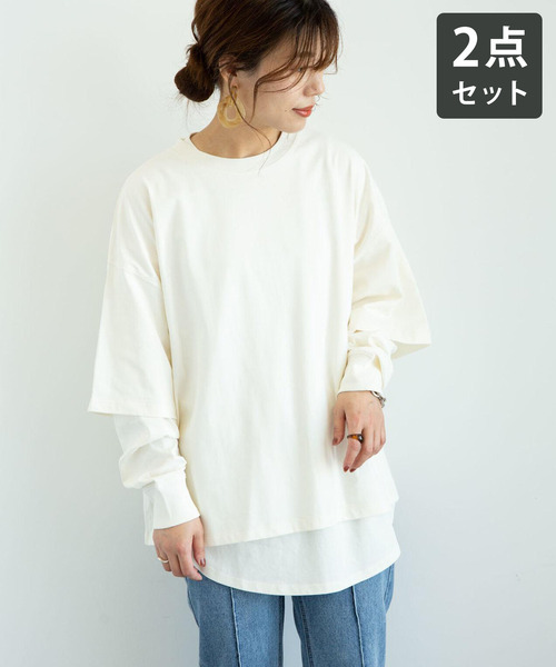 Sugar spoon(シュガースプーン)の「・SUGAR SPOON SET2点Tシャツ&ロンT*(Tシャツ/カットソー・レディース・ブルー/オフホワイト/チャコールグレー/オレンジ・FREE)」の2枚目の写真