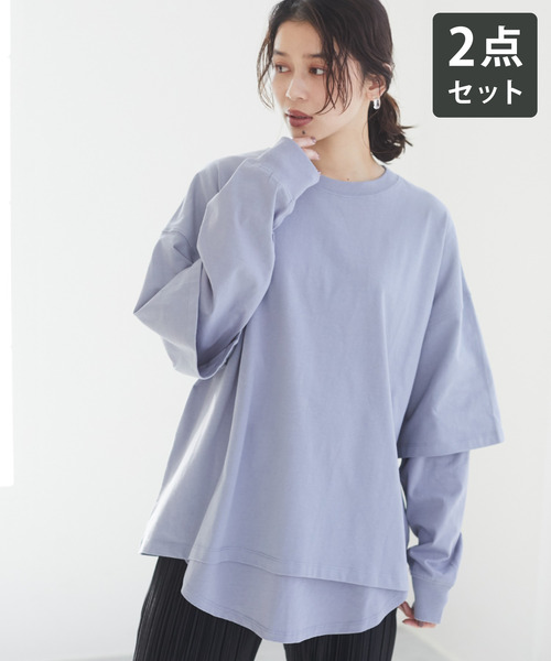 Sugar spoon(シュガースプーン)の「・SUGAR SPOON SET2点Tシャツ&ロンT*(Tシャツ/カットソー・レディース・ブルー/オフホワイト/チャコールグレー/オレンジ・FREE)」の3枚目の写真