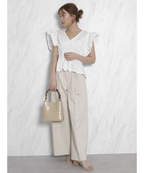 dazzlin（ダズリン）の「ハイウエストタックワイドパンツ（その他パンツ・レディース・ブラウン/オフホワイト/アイボリー・SMALL/MEDIUM）」の7枚目の写真