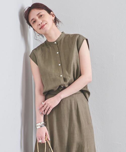 UNITED ARROWS(ユナイテッドアローズ)の「UWCC CE/LINEN ノースリーブ シャツ◆(シャツ/ブラウス・レディース・オリーブ/ターコイズブルー/ナチュラル・FREE)」の1枚目の写真