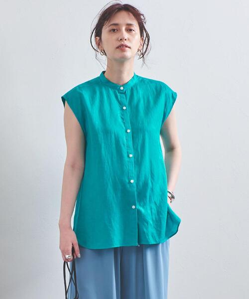 UNITED ARROWS(ユナイテッドアローズ)の「UWCC CE/LINEN ノースリーブ シャツ◆(シャツ/ブラウス・レディース・オリーブ/ターコイズブルー/ナチュラル・FREE)」の3枚目の写真