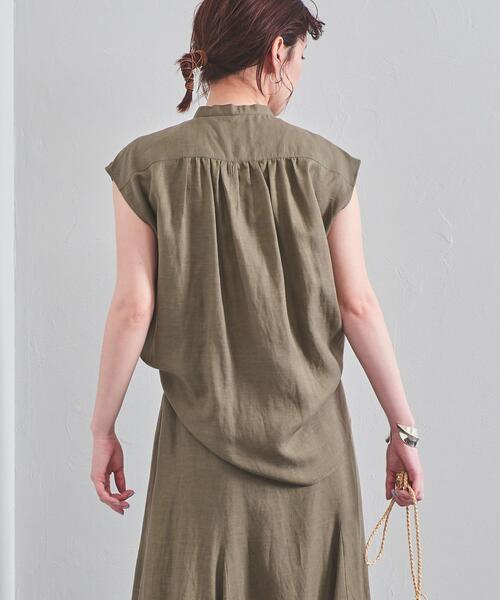 UNITED ARROWS(ユナイテッドアローズ)の「UWCC CE/LINEN ノースリーブ シャツ◆(シャツ/ブラウス・レディース・オリーブ/ターコイズブルー/ナチュラル・FREE)」の5枚目の写真