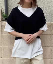 WEGO/【2点セット】Tシャツセットダメージショートニットベスト