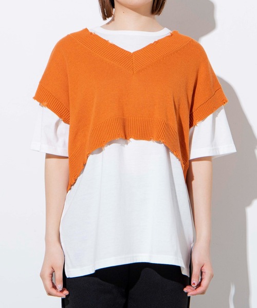 WEGO（ウィゴー）の「WEGO/【2点セット】Tシャツセットダメージショートニットベスト（ベスト・レディース・ライム/オレンジ/ブラック/アイボリー・FREE）」の12枚目の写真