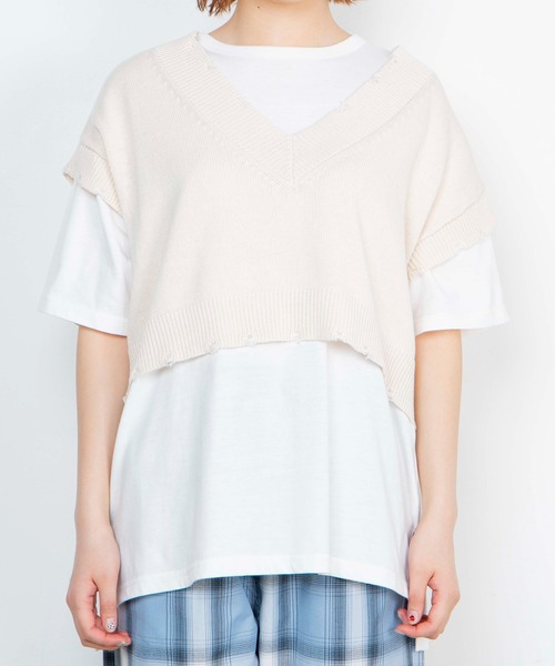 WEGO（ウィゴー）の「WEGO/【2点セット】Tシャツセットダメージショートニットベスト（ベスト・レディース・ライム/オレンジ/ブラック/アイボリー・FREE）」の20枚目の写真