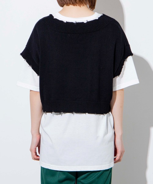 WEGO（ウィゴー）の「WEGO/【2点セット】Tシャツセットダメージショートニットベスト（ベスト・レディース・ライム/オレンジ/ブラック/アイボリー・FREE）」の10枚目の写真