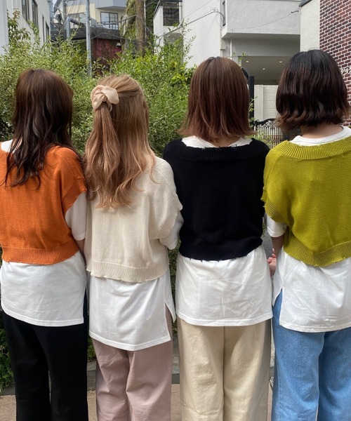 WEGO（ウィゴー）の「WEGO/【2点セット】Tシャツセットダメージショートニットベスト（ベスト・レディース・ライム/オレンジ/ブラック/アイボリー・FREE）」の13枚目の写真