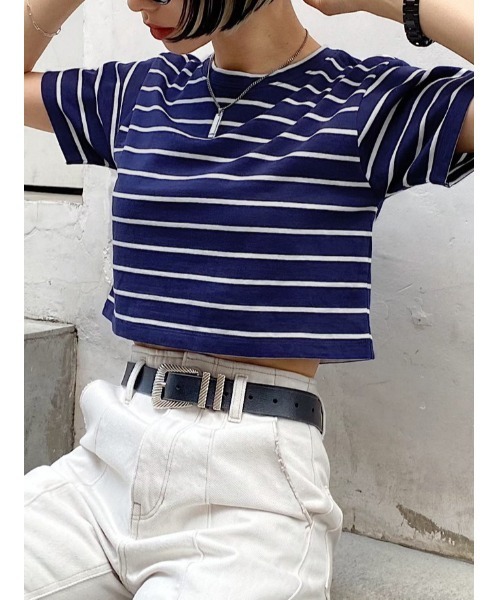 PAGEBOY（ページボーイ）の「WEB限定アイテム / ショートTシャツ（Tシャツ/カットソー・レディース・ブラック/レッド/オフホワイト/ブルー/ゼブラ/ネイビー/グリーン・FREE）」の5枚目の写真