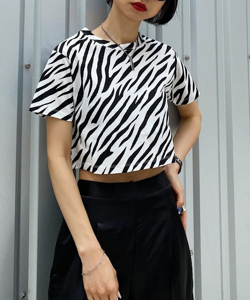 PAGEBOY（ページボーイ）の「WEB限定アイテム / ショートTシャツ（Tシャツ/カットソー・レディース・ブラック/レッド/オフホワイト/ブルー/ゼブラ/ネイビー/グリーン・FREE）」の7枚目の写真