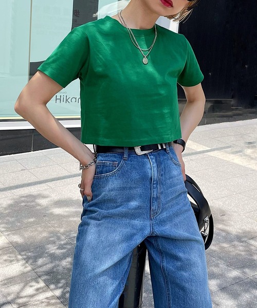 PAGEBOY（ページボーイ）の「WEB限定アイテム / ショートTシャツ（Tシャツ/カットソー・レディース・ブラック/レッド/オフホワイト/ブルー/ゼブラ/ネイビー/グリーン・FREE）」の4枚目の写真