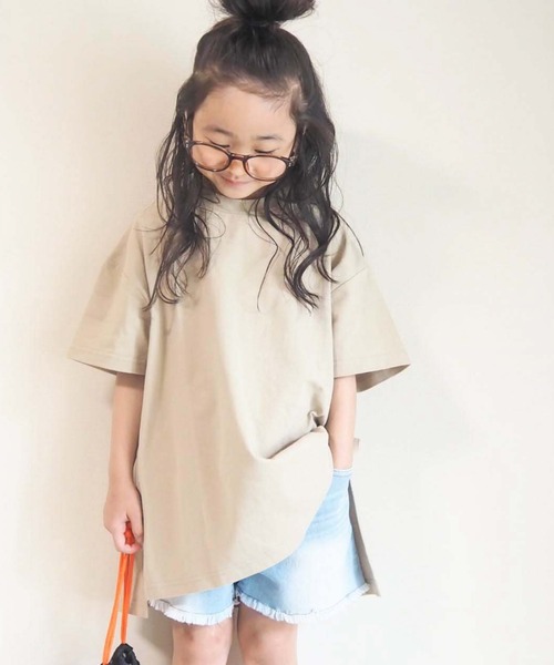 CIAOPANIC TYPY（チャオパニックティピー）の「【KIDS】USAコットンスリットチュニック（Tシャツ/カットソー・キッズ・ミント/チャコールグレー/ベージュ・LARGE/XX-LARGE/X-LARGE/SMALL/MEDIUM）」の3枚目の写真