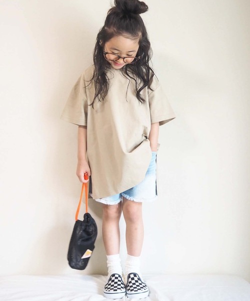 CIAOPANIC TYPY（チャオパニックティピー）の「【KIDS】USAコットンスリットチュニック（Tシャツ/カットソー・キッズ・ミント/チャコールグレー/ベージュ・LARGE/XX-LARGE/X-LARGE/SMALL/MEDIUM）」の12枚目の写真