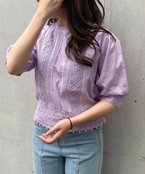 Mysa&Liina（ミーサリーナ）の「レース切替ピンタックブラウス（シャツ/ブラウス・レディース・カーキ/ブルー/ラベンダー/キナリ・M/L）」の21枚目の写真