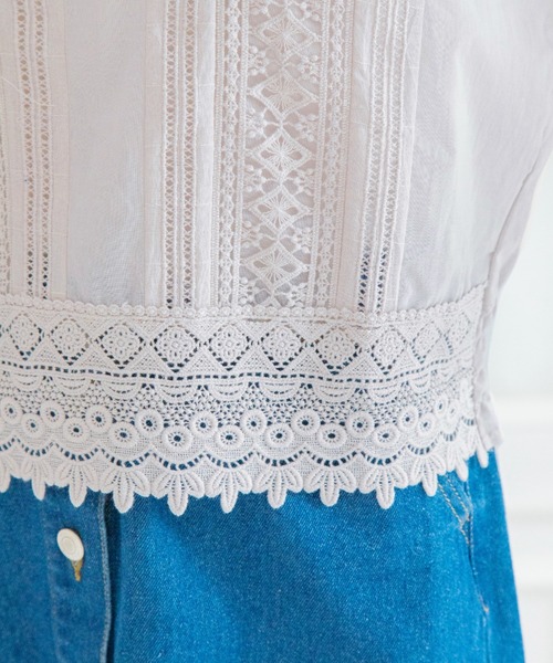 Mysa&Liina（ミーサリーナ）の「レース切替ピンタックブラウス（シャツ/ブラウス・レディース・カーキ/ブルー/ラベンダー/キナリ・M/L）」の7枚目の写真