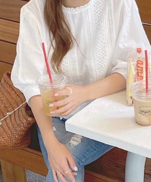 Mysa&Liina（ミーサリーナ）の「レース切替ピンタックブラウス（シャツ/ブラウス・レディース・カーキ/ブルー/ラベンダー/キナリ・M/L）」の16枚目の写真