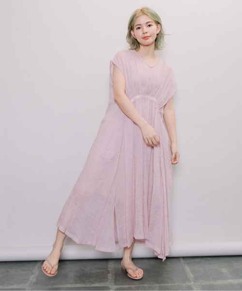 miniyu(ミニュウ)の「【NIMES】リネン・シアーロングワンピース(ワンピース・レディース・ブラック/ブラウン/ピンク/グリーン・FREE)」の4枚目の写真
