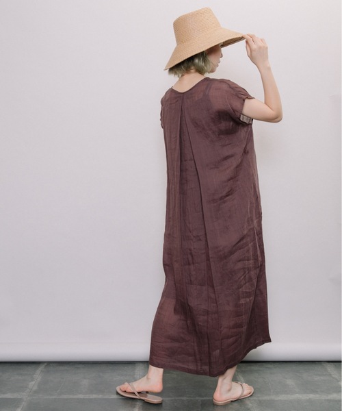 miniyu(ミニュウ)の「【NIMES】リネン・シアーロングワンピース(ワンピース・レディース・ブラック/ブラウン/ピンク/グリーン・FREE)」の5枚目の写真