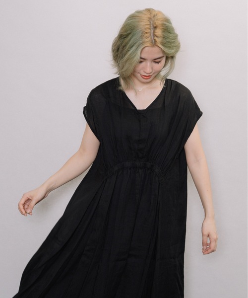 miniyu(ミニュウ)の「【NIMES】リネン・シアーロングワンピース(ワンピース・レディース・ブラック/ブラウン/ピンク/グリーン・FREE)」の13枚目の写真