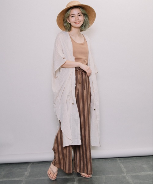 refinedworks（リファインドワークス）の「ドビー前開きカフタンOP（カーディガン/ボレロ・レディース・チャコールグレー/ベージュ・FREE）」の3枚目の写真