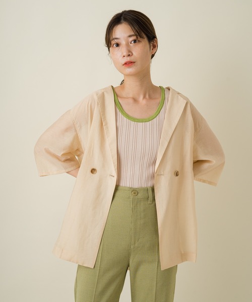 Kastane（カスタネ）の「シアー五分袖シャツジャケット（テーラードジャケット・レディース・ホワイト系その他/グリーン系その他/ピンク・FREE）」の21枚目の写真