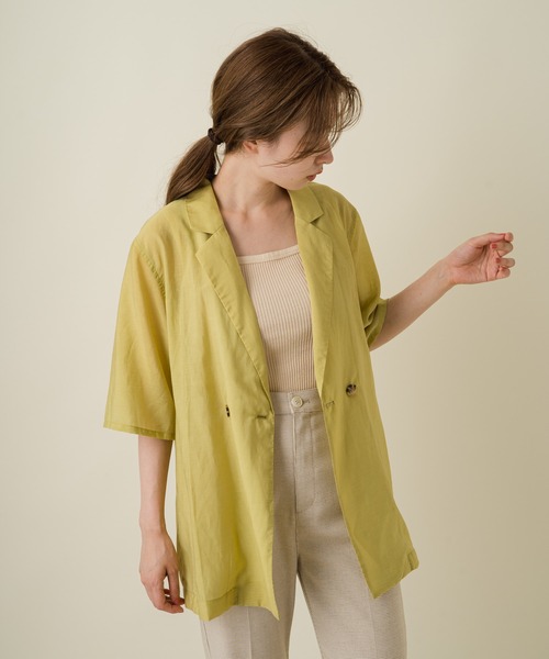 Kastane（カスタネ）の「シアー五分袖シャツジャケット（テーラードジャケット・レディース・ホワイト系その他/グリーン系その他/ピンク・FREE）」の11枚目の写真