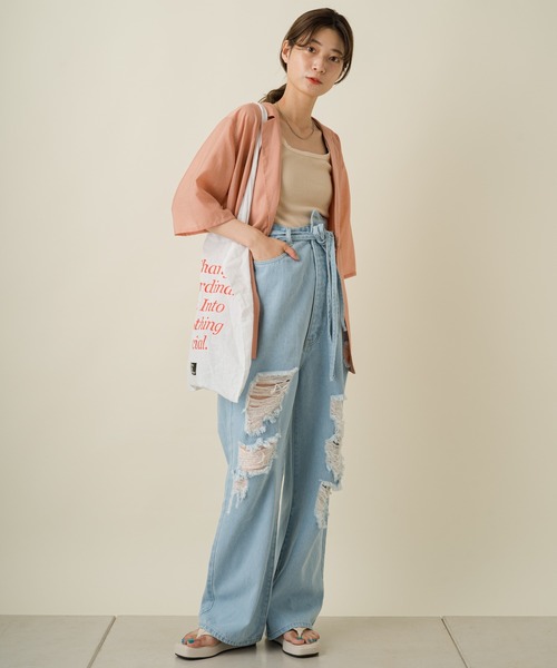 Kastane（カスタネ）の「シアー五分袖シャツジャケット（テーラードジャケット・レディース・ホワイト系その他/グリーン系その他/ピンク・FREE）」の13枚目の写真