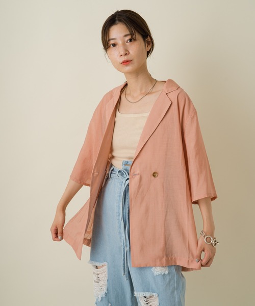 Kastane（カスタネ）の「シアー五分袖シャツジャケット（テーラードジャケット・レディース・ホワイト系その他/グリーン系その他/ピンク・FREE）」の16枚目の写真