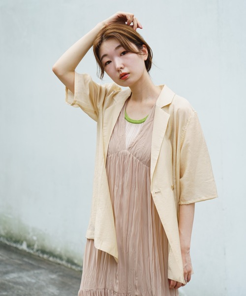 Kastane（カスタネ）の「シアー五分袖シャツジャケット（テーラードジャケット・レディース・ホワイト系その他/グリーン系その他/ピンク・FREE）」の6枚目の写真