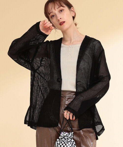 Ray BEAMS（レイビームス）の「Ray BEAMS / メッシュ 1ボタン ジャケット（テーラードジャケット・レディース・ナチュラル/ブラック・ONE SIZE）」の11枚目の写真