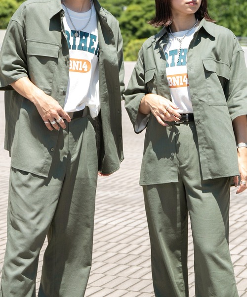 PairPair（ペアペア）の「コットンリネンBIGシャツ/セットアップ対応(ユニセックス)（セットアップ・レディース・ライトブラウン/ライトカーキ/グレイッシュブルー・MEDIUM/LARGE）」の2枚目の写真