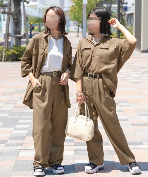 PairPair（ペアペア）の「コットンリネンBIGシャツ/セットアップ対応(ユニセックス)（セットアップ・レディース・ライトブラウン/ライトカーキ/グレイッシュブルー・MEDIUM/LARGE）」の12枚目の写真