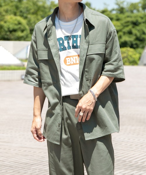 PairPair（ペアペア）の「コットンリネンBIGシャツ/セットアップ対応(ユニセックス)（セットアップ・レディース・ライトブラウン/ライトカーキ/グレイッシュブルー・MEDIUM/LARGE）」の13枚目の写真