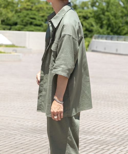 PairPair（ペアペア）の「コットンリネンBIGシャツ/セットアップ対応(ユニセックス)（セットアップ・レディース・ライトブラウン/ライトカーキ/グレイッシュブルー・MEDIUM/LARGE）」の4枚目の写真