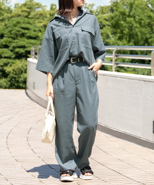 PairPair（ペアペア）の「コットンリネンBIGシャツ/セットアップ対応(ユニセックス)（セットアップ・レディース・ライトブラウン/ライトカーキ/グレイッシュブルー・MEDIUM/LARGE）」の18枚目の写真