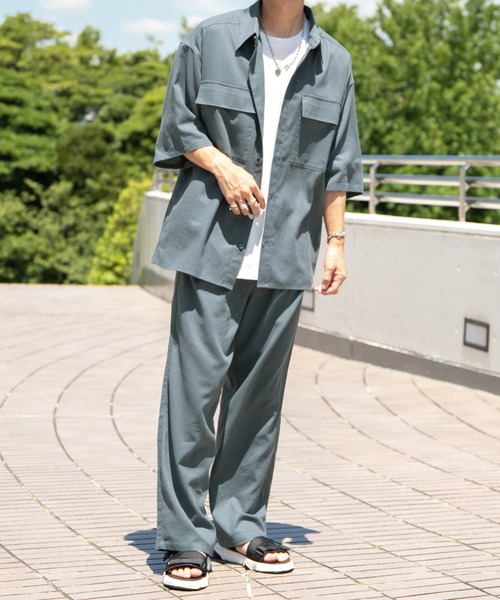 PairPair（ペアペア）の「コットンリネンBIGシャツ/セットアップ対応(ユニセックス)（セットアップ・レディース・ライトブラウン/ライトカーキ/グレイッシュブルー・MEDIUM/LARGE）」の5枚目の写真