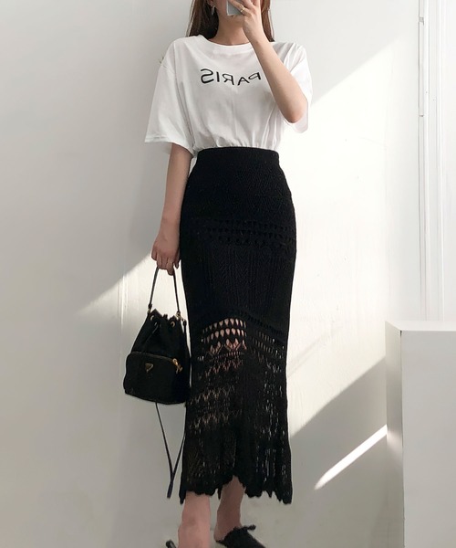 me+em select(ミームセレクト)の「★クロシェニットロングマーメイドスカート【裏地付】(スカート・レディース・ブラック/ベージュ/オートミール・FREE)」の14枚目の写真